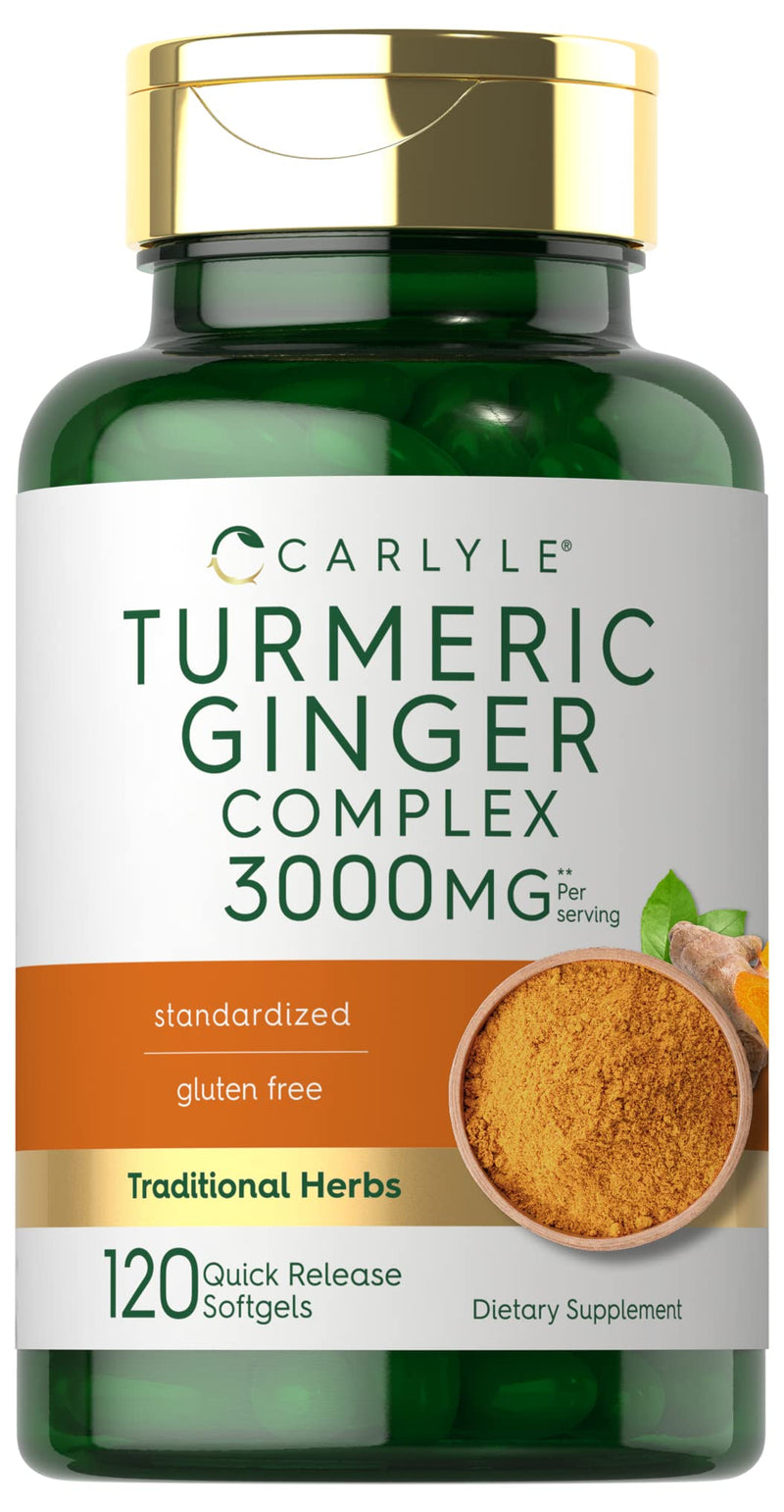 Carlyle Turmeric and Ginger Supplement 3000 mg | 120 Softgel Capsules | Turmeric Curcumin Complex | Non-GMO, Gluten Free - BeesActive Australia