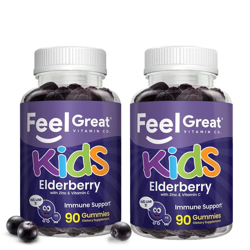 Feel Great Kids Elderberry Gummies, Vitamin C & Zinc, Immune, 90ct, 2 Pack | Triple Immune Support Formula, Vitamin C & Zinc, Vegan Elderberry Gummy for Winter Wellness 90 Count - 2 Pack