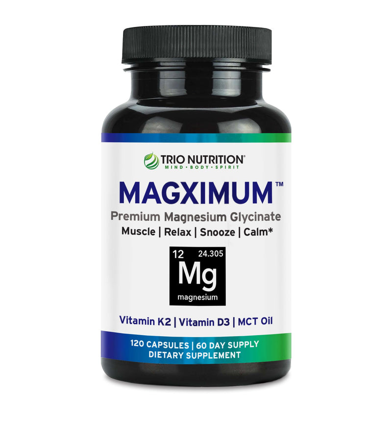 Trio Nutrition Magximum Magnesium Glycinate + Vitamin D3, K2 MK-7 & MCT | MagX magnesium for men and women: 4-in-1 advanced formula, 2-month supply for calm, relaxation, recovery & well-rested.* Magnesium Glycinate with Vitamin K2 & Vitamin D3