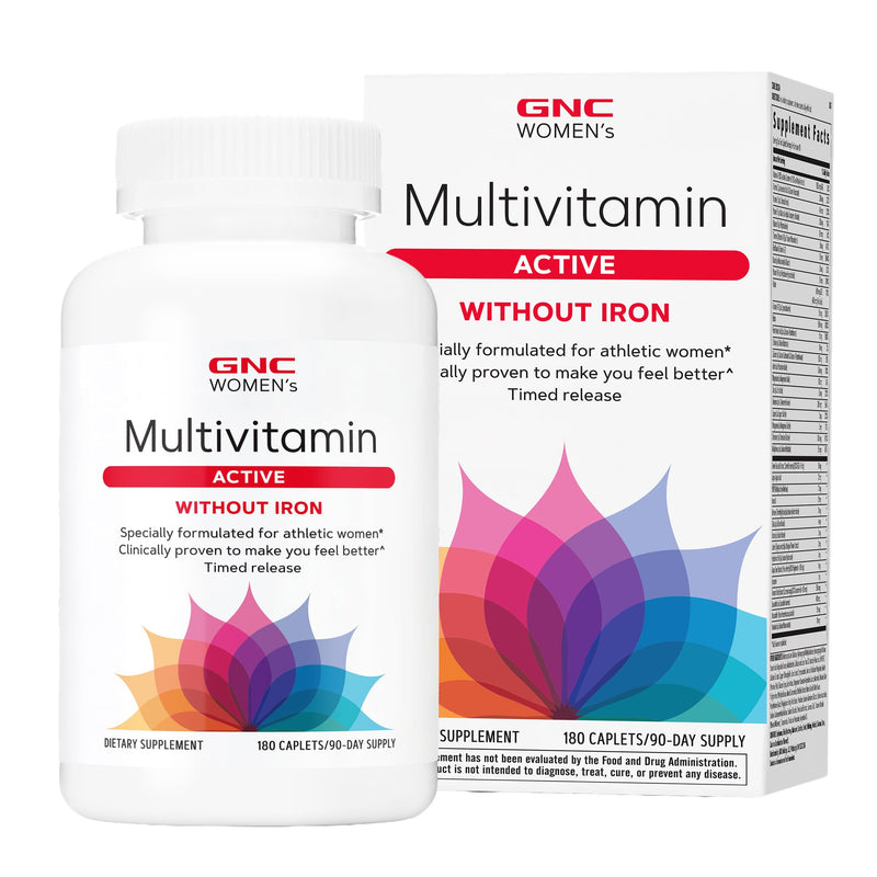 GNC Women's Multivitamin Active Without Iron, Supports an Active Lifestyle, 30+ Nutrient Formula, Promotes Bone & Joint Health, Helps Energy Production, 180 Caplets | Delivers Antioxidant and B Vitamin Support, Promotes Energy Production and Bone Healt...