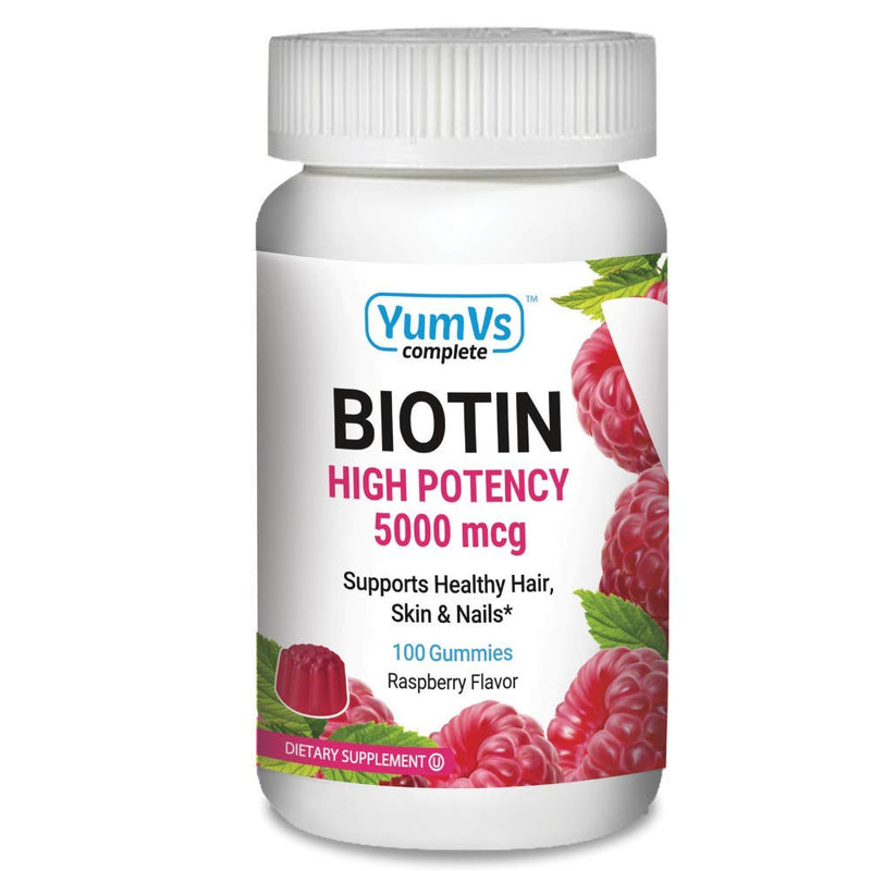 YUM-V's Biotin Gummies – High Potency Biotin Vitamins 5,000 mcg – Natural Raspberry Flavor Hair Vitamins – Kosher Hair Skin and Nails Gummies (100 Count) 1 Count (Pack of 1)