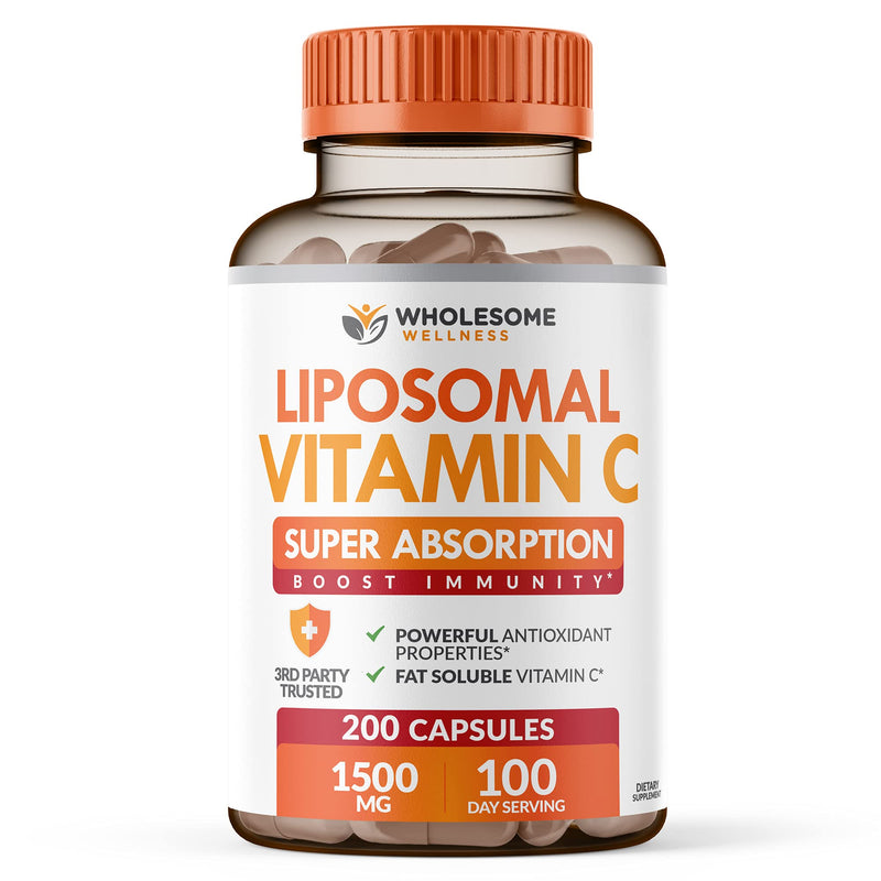Liposomal Vitamin C Capsules (200 Pills 1500mg Buffered) High Absorption VIT C, Immune System & Collagen Booster, High Dose Fat Soluble Immunity Support Ascorbic Acid Supplement, Natural Vegan - BeesActive Australia