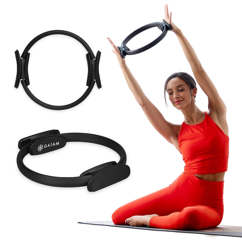 Gaiam Pilates Ring Fitness Circle - Lightweight & Durable Foam Padded Handles, Flexible Resistance Exercise Equipment for Toning Arms, Thighs/Legs & Core 15" Black - BeesActive Australia