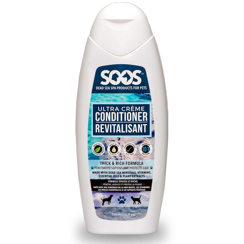 Soos Pet Dog Conditioner for Cats and Pets Ultra Crème Natural Dead Sea Minerals Smoothness Polish Deeply Absorbing with Vitamins Essential Oils Natural Ingredients - 1x Pet Conditioner (500ml) - PawsPlanet Australia