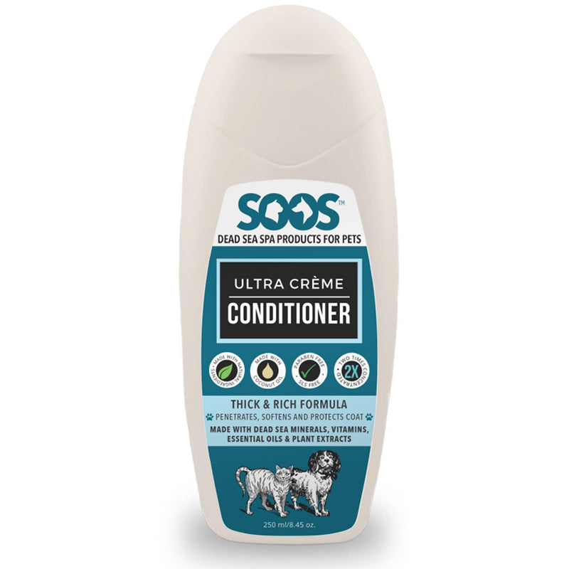 Soos Pet Conditioner Ultra Crème Natural Dead Sea Minerals Smoothness Polish Deeply Absorbing with Vitamins Essential Oils Natural Ingredients for Dogs and Cats - 1 Pack (250ml) - PawsPlanet Australia