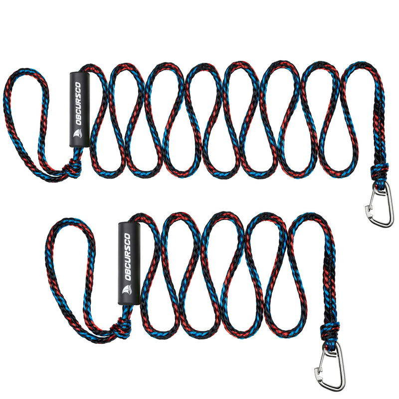 Obcursco Heavy Duty Boat Dock Lines (7ft & 14ft) - 1/2" Marine Mooring Rope with 316 Stainless Steel Clip - Accessories for PWC, Pontoon, Center Console, Jet Ski (Black/Red/Blue, 2 Pack) Black/Red/Blue - BeesActive Australia