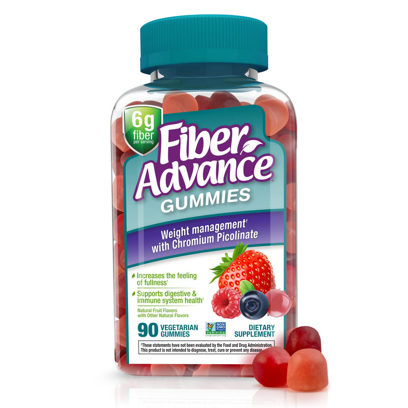 Fiber Advance Weight Management Gummies | 100% Plant Based Fiber for Digestive Wellness and Gut Health | Chromium Picolinate for Weight Management Support, 90 Count 90 Count (Pack of 1)