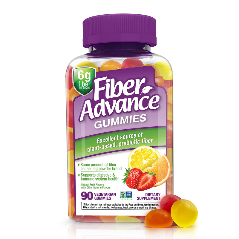Fiber Advance Gummies | 100% Plant Based Fiber Supplement for Digestive Health | Chicory Root Inulin Prebiotic Gummies for Adults | Gluten Free, Vegetarian, & Non-GMO, 90 Count 1 Count (Pack of 1)