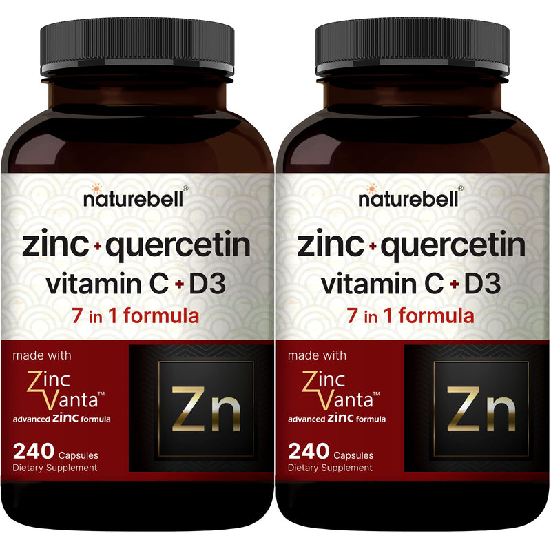 NatureBell Zinc Quercetin with Vitamin C & D3, 480 Capsules (2 Pack) | Quercetin 1,000mg + Zinc 50mg + Vitamin C 250mg + Vitamin D3 5,000 IU | 4-in-1 Advanced Immune & Lung Support | ZincVanta Formula 240 Count (Pack of 2)