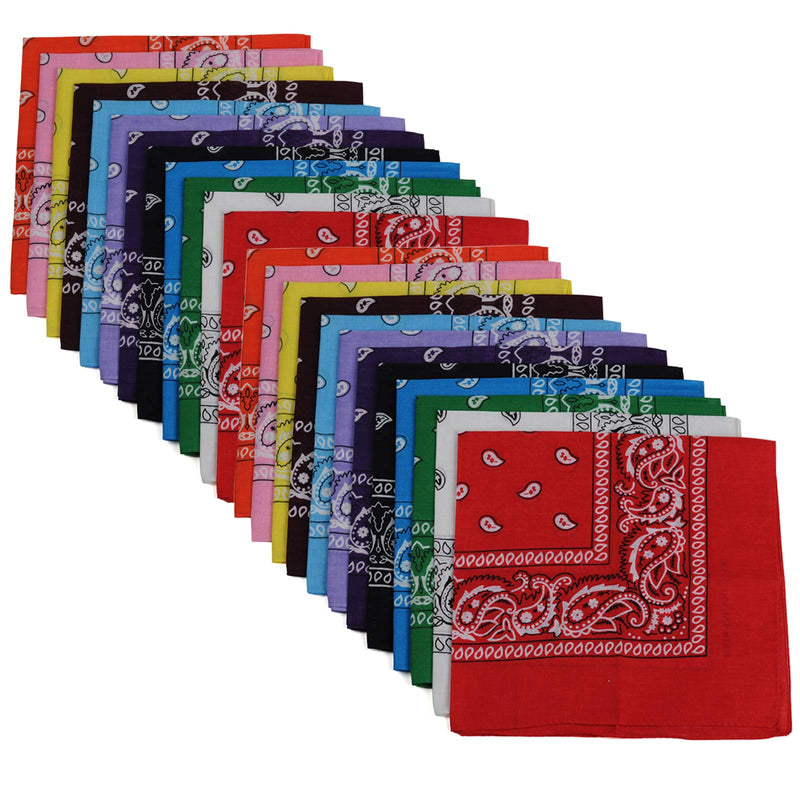 BSLINO Bandanas 24pcs 22 X 22 Inch 100% Cotton Bandana Novelty Double Sided Print Paisley Cowboy Bandana Party Favor Scarf Headband Handkerchiefs Two Dozen - BeesActive Australia