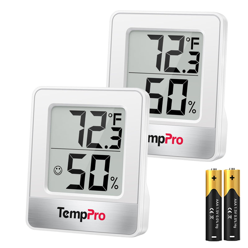 TempPro TP49 2 Pieces Digital Hygrometer Indoor Thermometer Humidity Meter Mini Hygrometer Thermometer with Temperature and Humidity Monitor Room Thermometer (Previously ThermoPro) White Indoor Thermometer