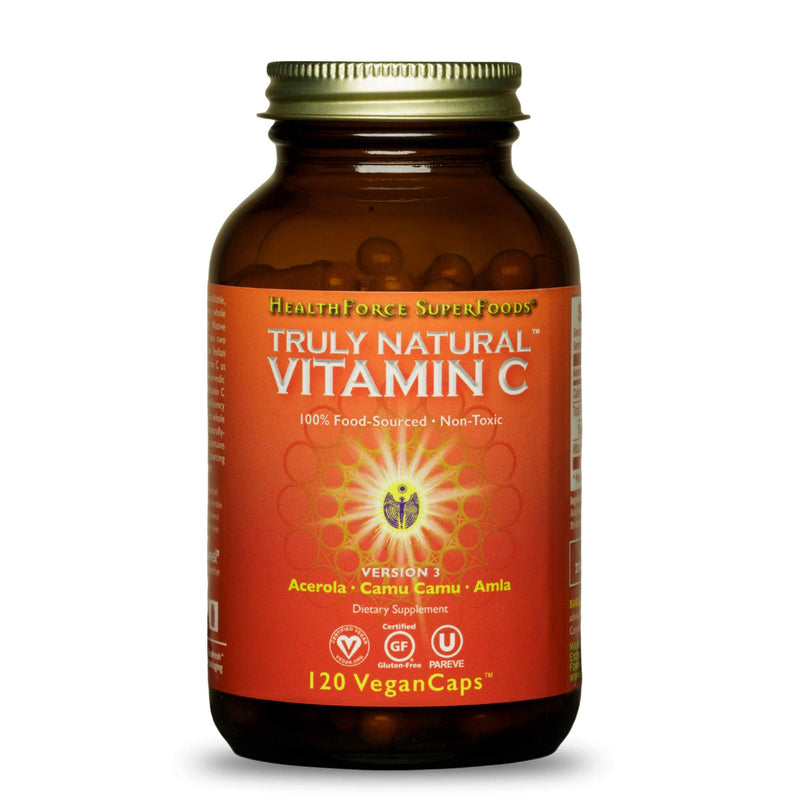 HEALTHFORCE SUPERFOODS Truly Natural Vitamin C - Immune Support Supplement with Camu Camu Berry - Vitamin C Supplement for Immune Health - Vegan, Non-GMO - 120 Vegan Caps, 15 Servings