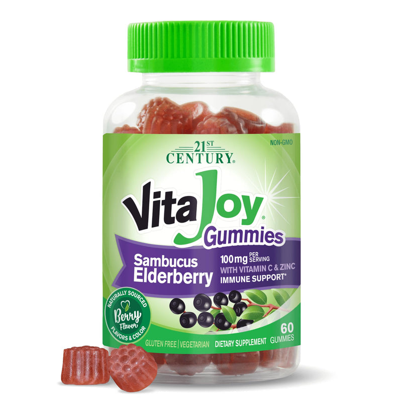 21st Century VitaJoy Sambucus Elderberry Gummies, Immune Support, 60ct | Sambucus Elderberry Gummies with Vitamin C & Zinc, Immune Support, Natural Berry Flavor, A Delicious Daily Immune Gummy