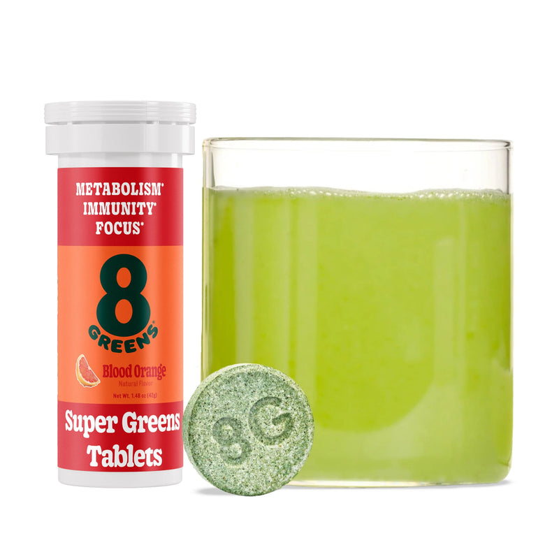 8G 8Greens Supergreens Effervescent Tablets, Blood Orange, 10 Servings | Boosts Metabolism, Immunity & Focus; Contains Aloe vera, spirulina & chlorella; Vitamins C, B6, B12 & folate; Doctor-Backed