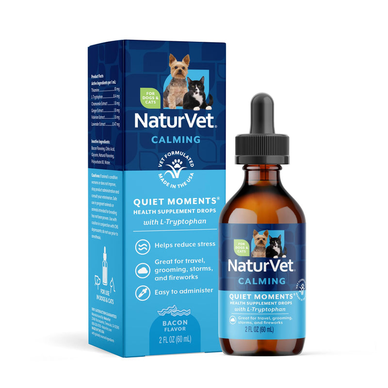 NaturVet Quiet Moments Calming Drops for Cats & Dogs – Helps Reduce Pet Stress, Promotes Relaxation – Dog Supplement, Cat Supplement Includes L-Tryptophan, Ginger, Chamomile – 2 Oz.