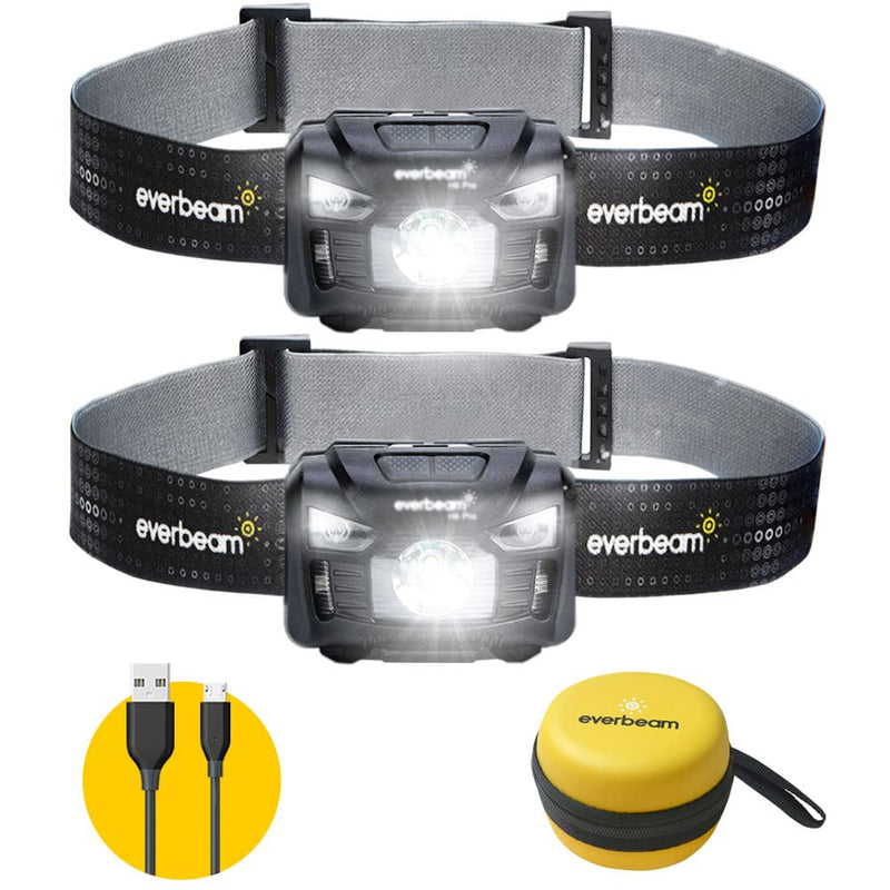 Everbeam H6 Pro LED Head Torch Headlamp, Motion Sensor Control, 650 Lumen Bright 20 Hours Runtime 1200mAh Battery Powered USB Rechargeable Headlight (2 Pack) 2 Pack