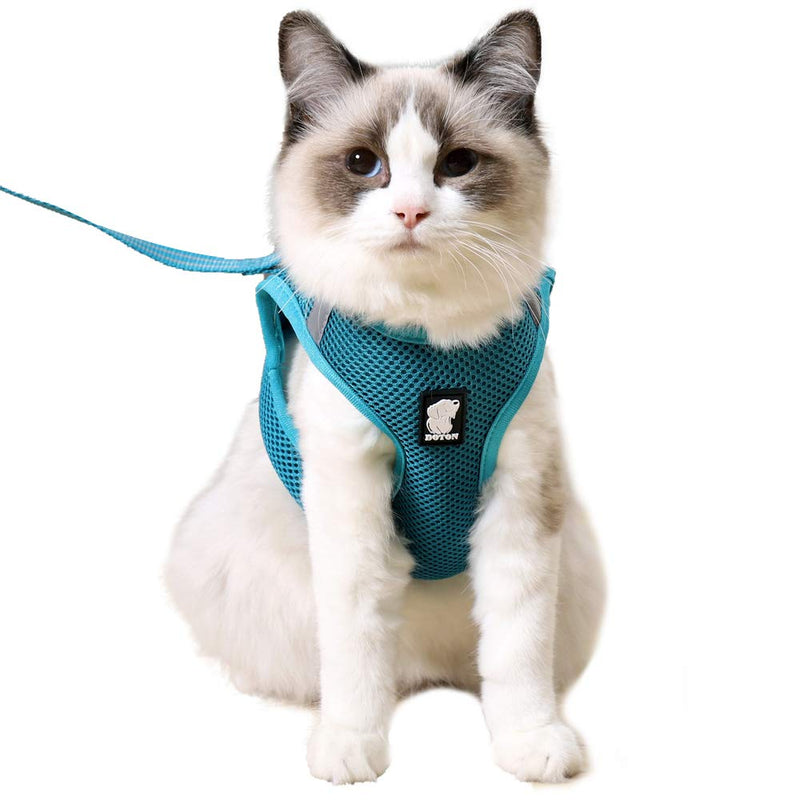 HEYWEAN Cat Harness and Leash - Ultra Light Escape Proof Kitten Collar Cat Walking Jacket with Running Cushioning Soft and Comfortable Suitable for Puppies Rabbits Large Turquoise - BeesActive Australia