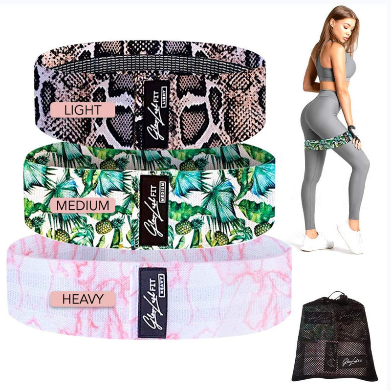 Fabric Resistance Bands Set of 3 - Premium Quality Resistance Booty Bands with Mesh Carry Bag - 3 Strength Levels - Non-Slip Anti-Rolling Design - Build Muscle, Burn Calories, Sculpt and Tone