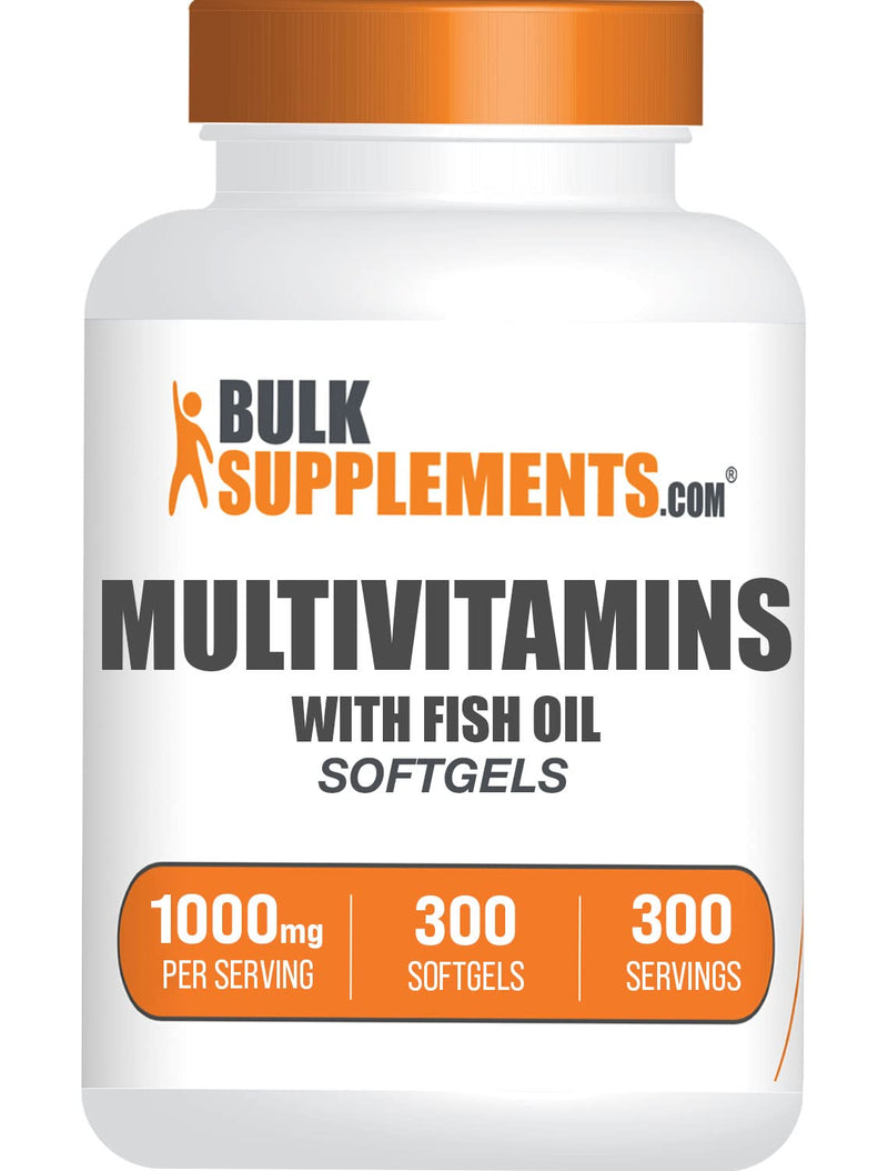 BulkSupplements.com Multivitamin Softgels - Daily Multivitamin Supplement, Multimineral for Men and Women with Fish Oil - Gluten Free, 1 Softgel per Serving (1000mg), 300 Count (Pack of 1) 300 Count (Pack of 1)