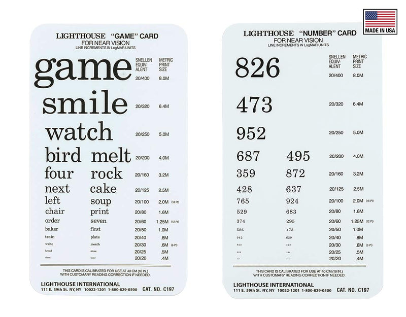 Lighthouse PowerCard Number & Word Recognition Pocket-Size Test Card, 40cm / 16 in. LH 9260
