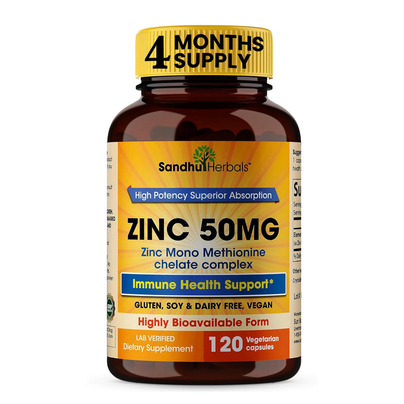 Zinc 50mg Supplement 120 Vegetarian Capsules, Zinc Highly Absorbable Supplements for Immune Support, Gluten Free Zinc 50mg 120 Count (Pack of 1) - BeesActive Australia