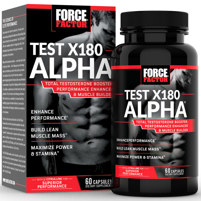 Force Factor Test X180 Alpha Testosterone Booster for Men | Testosterone Supplement with Fenugreek & L-Citrulline to Promote Lean Muscle, Strength, Energy & Performance, 60 Capsules