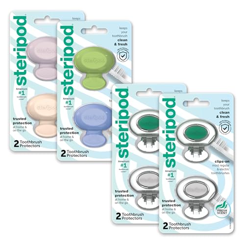 Steripod Clip-On Toothbrush Protector, Multicolor, 8 Count 2 Count (Pack of 4)