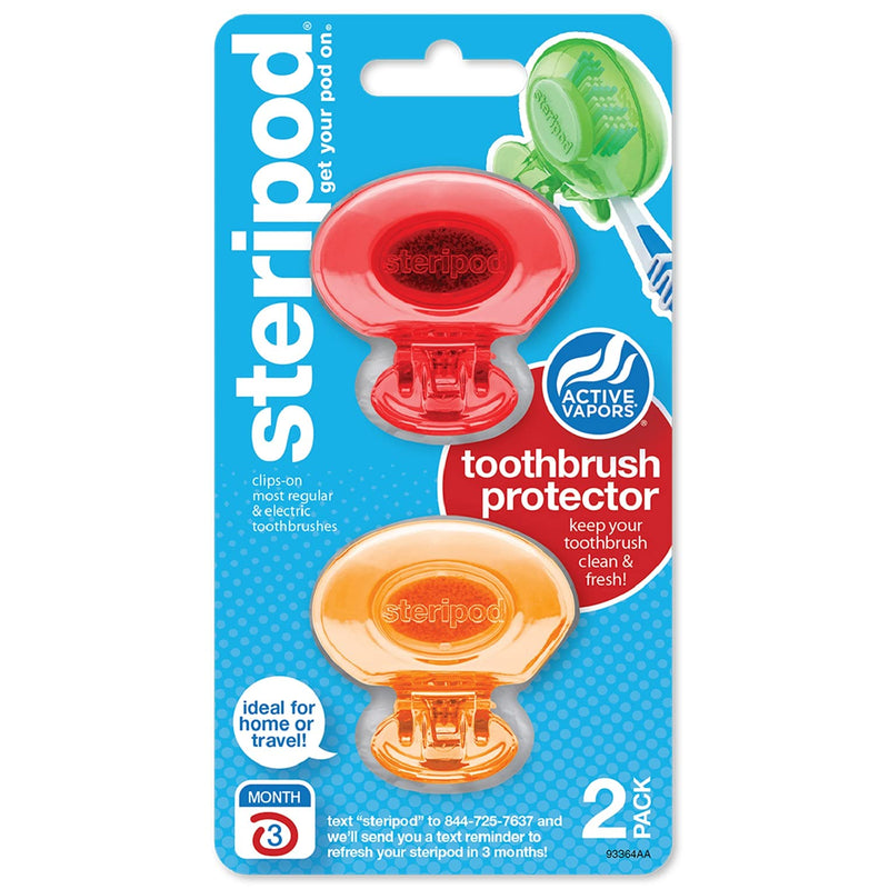 Steripod Clip-on Toothbrush Protector, Red/Orange, 2 Count, (Pack of 1) Red and Orange Thymol - BeesActive Australia