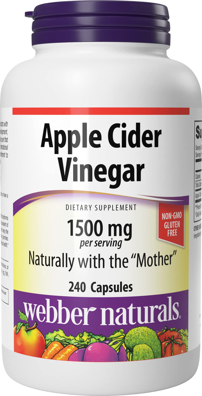 Webber Naturals Apple Cider Vinegar Pills, 1,500 mg per Serving, High Potency, 240 Capsules, Natural Digestion, Metabolism, Weight & Detox Support, Non-GMO, Gluten, Dairy & Sugar Free - BeesActive Australia