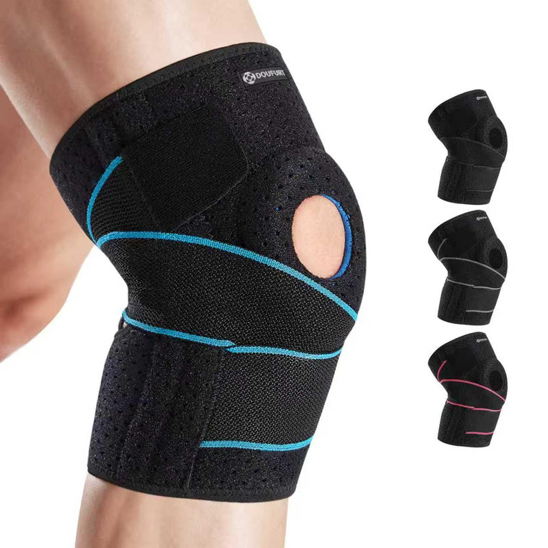 DOUFURT Knee Brace for Women & Men Meniscus Tear, Plus Size Knee Braces for Knee Pain Relief, Arthritis, Compression Knee Support Side Stabilizers Medium(Pack of 1) Blue & Black