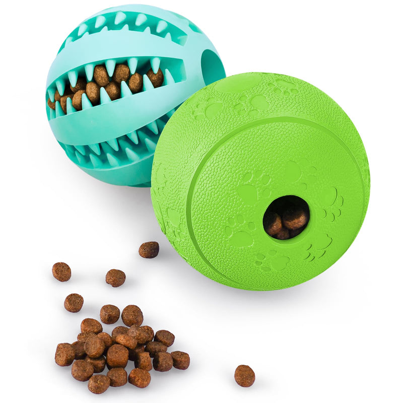 HIPPIH Dog Puzzle Toy 2 Pack, Interactive Dog Toys for Treat Dispensing, Durable Puppy Toys for Teething, Dog Treat Ball for Teeth/Slow Feeder/IQ Training/Playing, Blue-2.75‘’, Green-3.14‘’ Green+Blue - BeesActive Australia