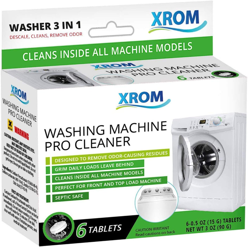 XROM Plant Based, Non Chemicals, Washer Cleaner 3 in 1 Formula, Removes Odors, Limescale & Detergent Build-Up, Removes Hard Water Stains, For Front and Top Load, 6 Per Pack (Original) Original - BeesActive Australia