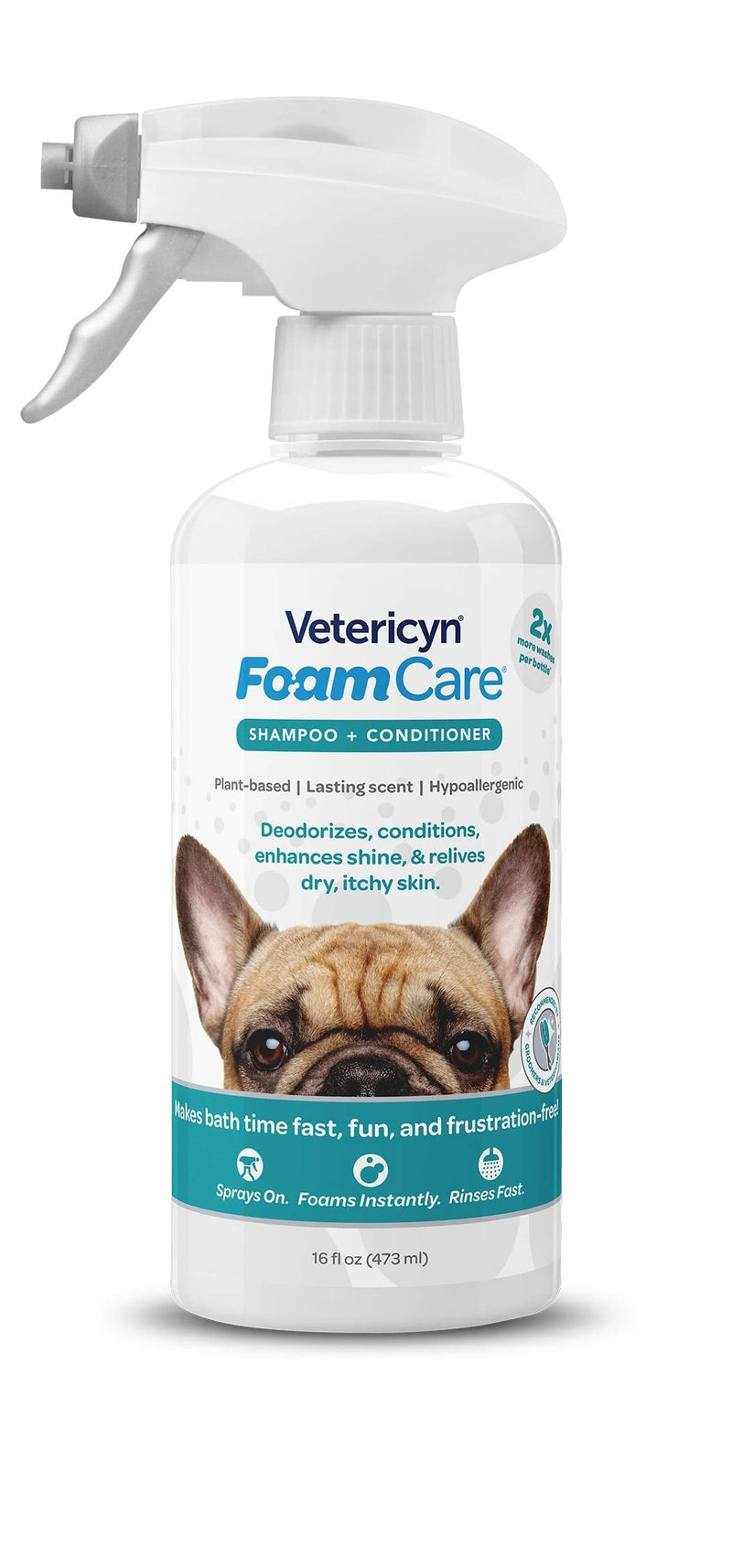 Vetericyn FoamCare Pet Shampoo Plus Conditioner, Spray-on Shampoo for Dogs and Cats, Foams Instantly and Rinses Easier, Natural Ingredient Shampoo, 16-ounce Shampoo + Conditioner - BeesActive Australia