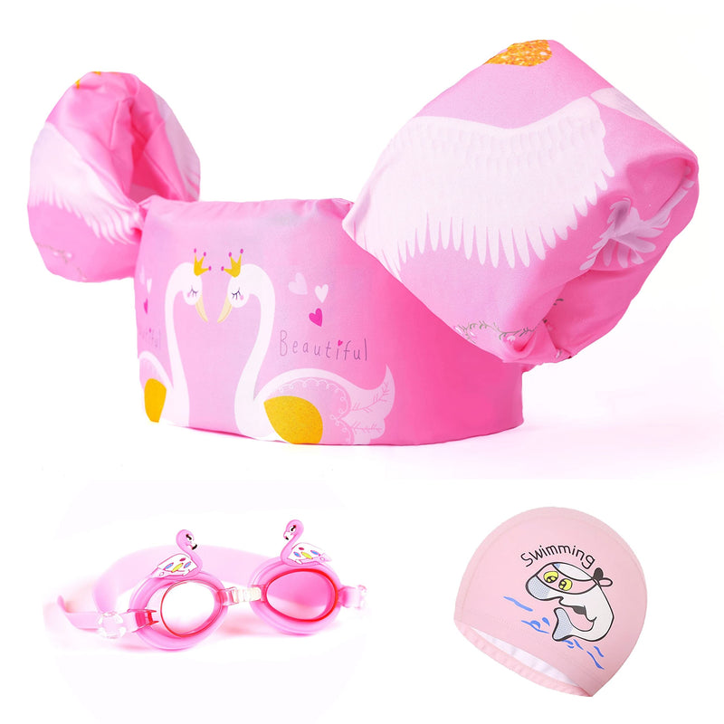 Puddle Swim Jumper for Girls & Boys 22 to 66 Pounds - Swim Vest, Jackets, Floaties, Arm Floats, Puddle/Paddle Pal for 22-30-40-50-55-66 lbs Kid Toddler, Child Pink Swan