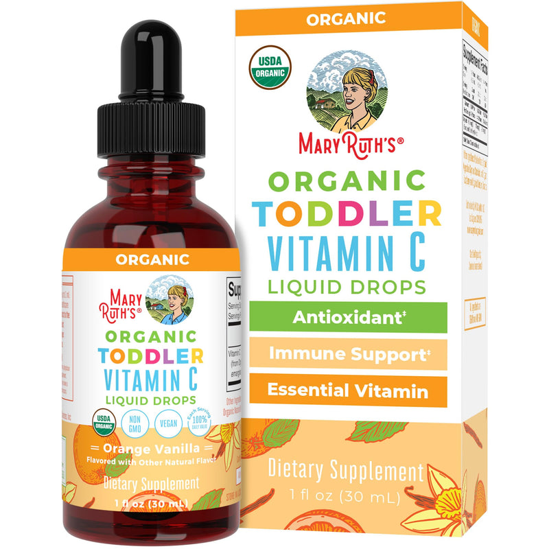 MaryRuth Organics Toddler Vitamin C Drops | USDA Organic Vitamin C Liquid Drops for Toddler | Ages 1-3 Years | Vitamin for Immune Support & Overall Health | Vegan | Non-GMO | Gluten Free | 30 Servings Orange Vanilla 1 Fl Oz (Pack of 1) - BeesActive Australia
