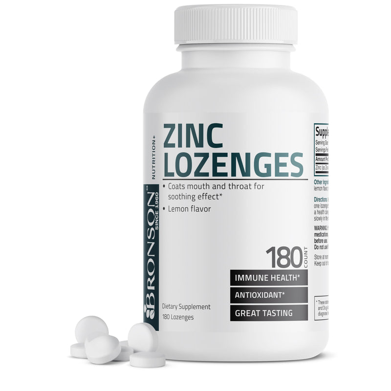 Bronson Zinc Lozenges Antioxidant & Immune Support Supplement Lemon Flavored, 180 Chewable Tablets 180 Count (Pack of 1)