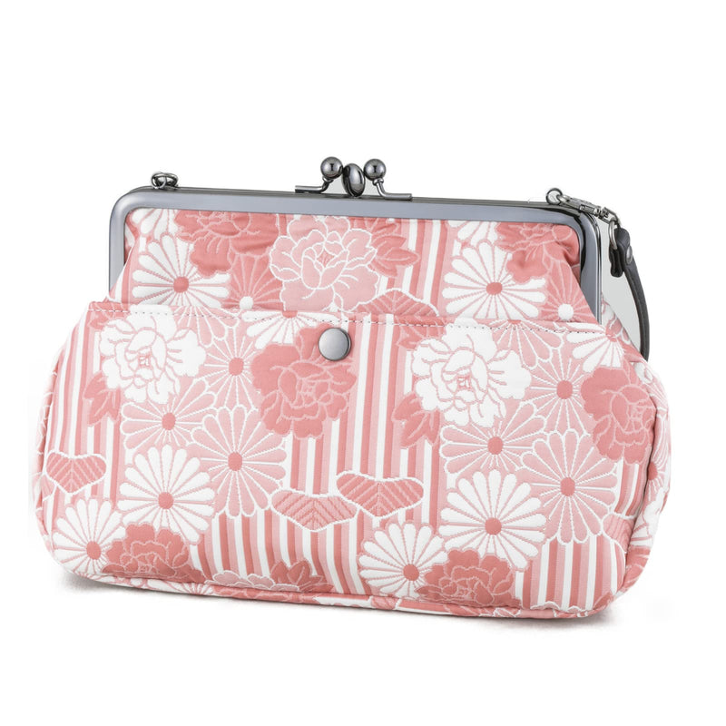 Vintage Kiss Lock Purses and Handbags Crossbody Bag/Made in Japan Japanese Bag Evening Clutch Buckle Purse Shoulder Bag Small Size / Retro Flower Kimono Cloth Pink - BeesActive Australia