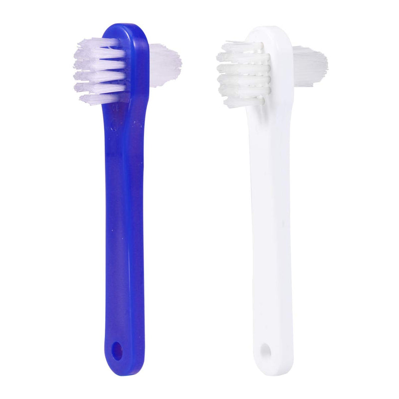 ARTIBETTER 2Pcs Denture Double-sided False Teeth Toothbrush Denture Cleaning Tool (White + Blue)