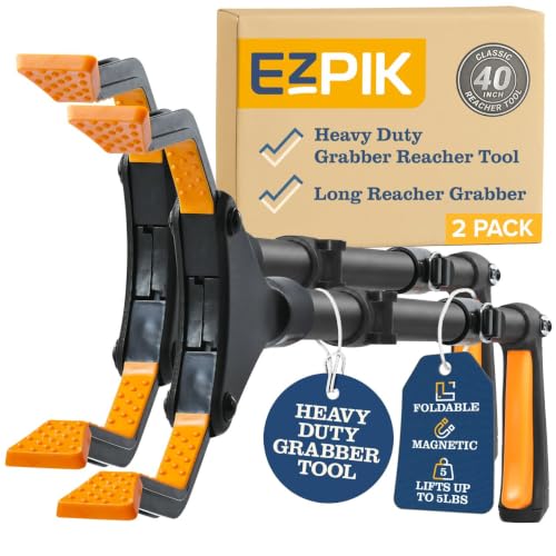 EZPIK Classic 40” Folding Grabber Reacher Tool with Dual Magnets, Heavy Duty Trash Picker Upper Grabber for Seniors & Disabled Users, Aluminum Pickup Tool for Everyday Reaching Aids (Black, 2 Pack) 40'' (Pack of 2) - Black