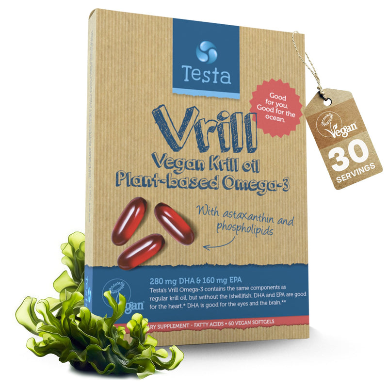 Testa Omega 3 Vegan Krill Supplement-1000mg Softgels, 2 Times More Omega-3, DHA, EPA, Astaxanthin, Phospholipids - Heart, Brain, Eye, Joint Support - Not from Fish, Algae Source - 60 Softgels