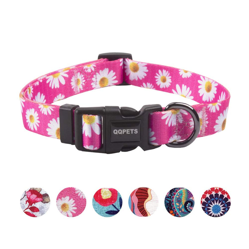QQPETS Adjustable Soft Dog Collar: Print Flower Pink Multicolor Cute Patterns for XS Small Medium Large Pet Girl Boy Puppy Walking Running Training (S, Small Daisies) S - BeesActive Australia