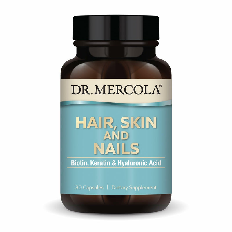 Dr. Mercola Hair, Skin and Nails, 30 Capsules (30 Servings) | Provides Biotin, Keratin, and Hyaluronic Acid, Premium Quality, Supports Healthy Aging, Non-GMO, Gluten-Free, and Soy-Free 30 Count (Pack of 1)