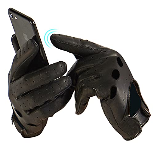 Harssidanzar Mens Lambskin Leather Driving Gloves GM026 Small(8-8.5") Black(touchscreen)