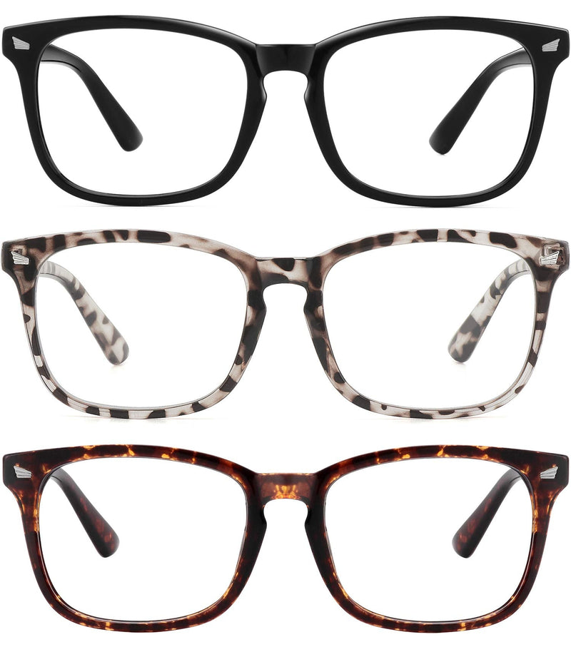 MEETSUN Blue Light Blocking Glasses, Anti Eye Strain Headache (Sleep Better),Computer Reading Glasses UV400 Transparent Lens (Black+Leopard+Tortoise, 53) 3 Pack Black+leopard+tortoise - BeesActive Australia