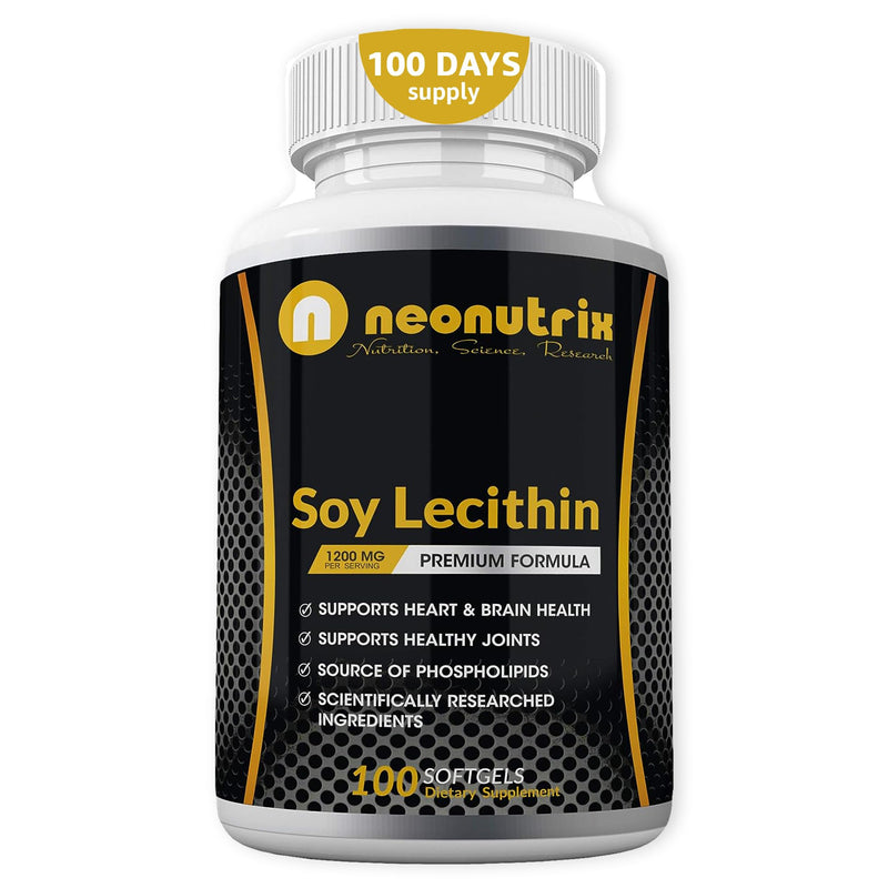 Soy Lecithin Capsules 1200mg (One a Day, 100 Softgels) Immune Support Supplement Rich in Phospholipids Supports Metabolism, Brain & Heart Health & Cell Functions Made in The USA Non-GMO by Neonutrix - BeesActive Australia