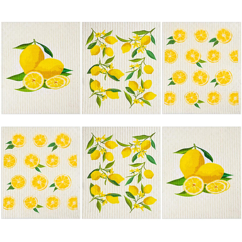Boao Set of 6 Lemon Swedish Kitchen Dishcloths Cleaning Cloths Absorbent Cloth No Odor Reusable Dish Towel for Kitchen, Hand, Counter Wipes - BeesActive Australia