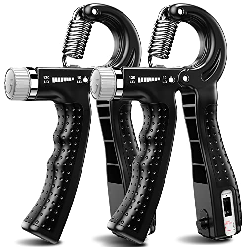 KDG Hand Grip Strengthener 2 Pack Adjustable Resistance 10-130 lbs Forearm Exerciser，Grip Strength Trainer for Muscle Building and Injury Recovery for Athletes Black