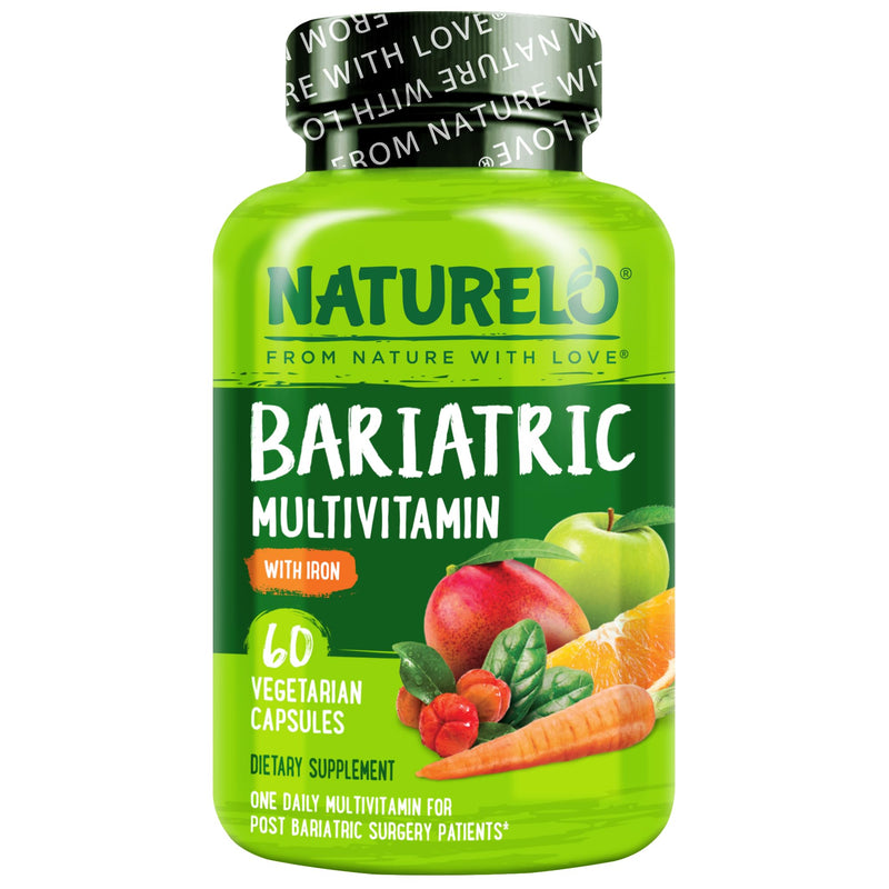 NATURELO Bariatric Multivitamin with Iron, 60 Veggie Capsules | One daily, for post gastric bypass surgery patients and bariatric surgery patients, natural whole food nutrition Unflavored 60 Count (Pack of 1)