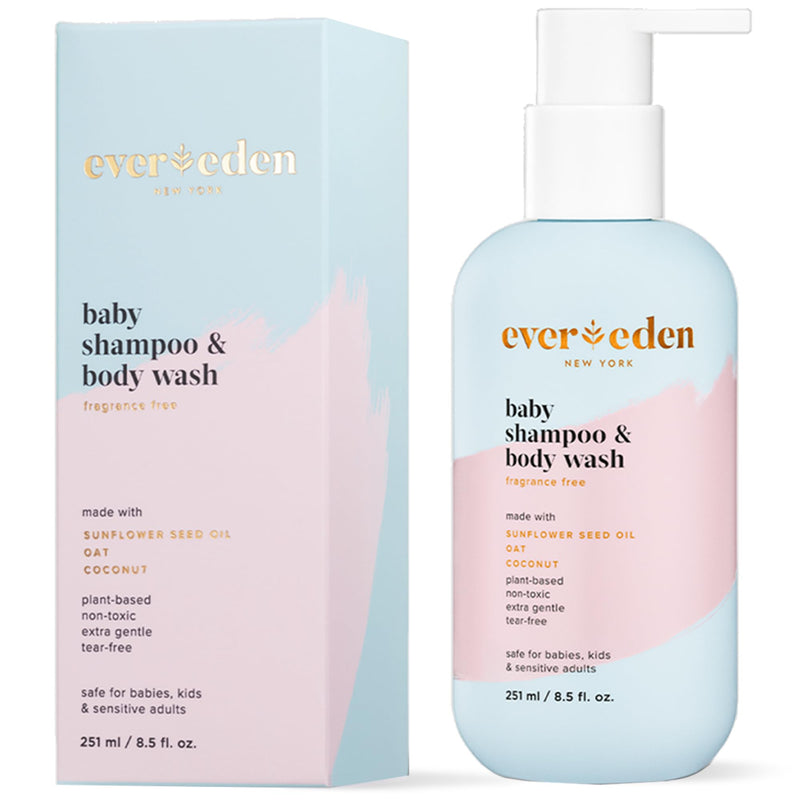 Evereden Baby Shampoo and Body Wash 8.5 fl oz. | Clean and Natural Baby Care | Non-toxic and Fragrance Free | Plant-based and Organic Ingredients Body Shampoo + Body Wash