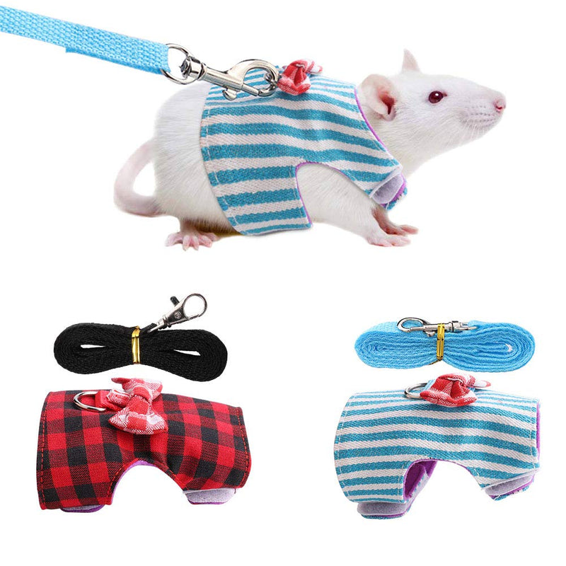 Pet Rabbit Traction Rope, Pet Small Animal Bunny Hamsters Harness Chest Strap Red Grid Blue Stripes 2 Pieces(M) Medium - BeesActive Australia